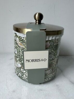Morris & Co. Decorative canister- Sage Green & Gold strawberry thief’s pattern